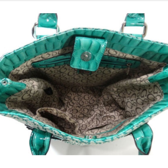 Guess Hangbag Green Medium Purse Logo G CanvasFaux - Picture 8 of 8